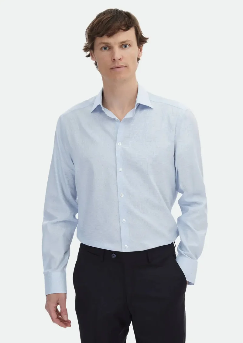 RAMSEY Blue Micro Regular Fit Weaving Classical 100% Cotton Shirt