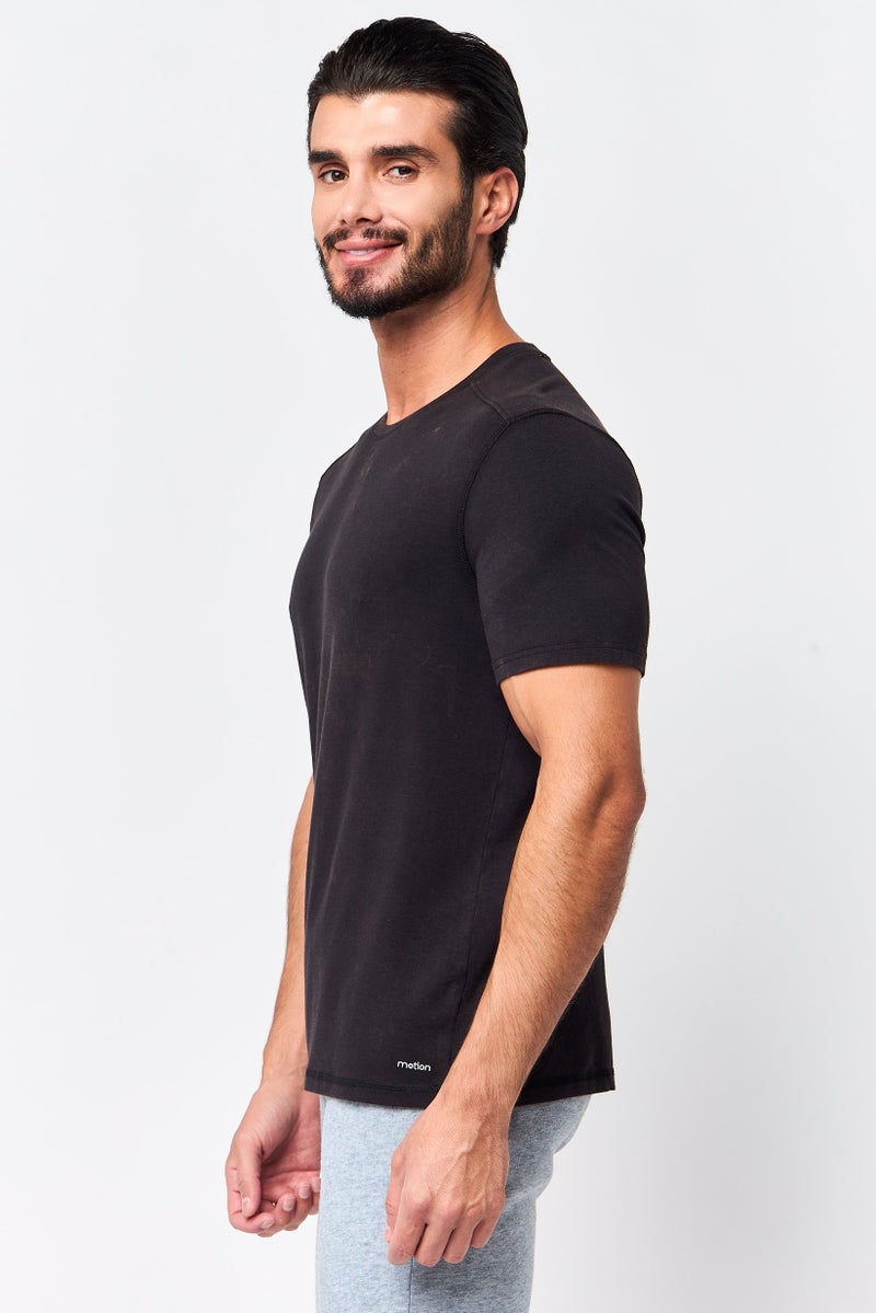 MOTION Men Sportswear Fit Short Sleeve Outdoor T-Shirt, Black - Image 3