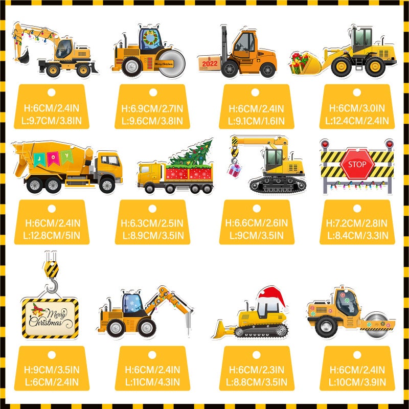Amyhill 12 Pcs Christmas Construction Truck Vintage Excavator Christmas Ornament Excavator Decorations Wooden Christmas Ornaments Decorative Hanging Ornaments for Christmas Tree - Image 2