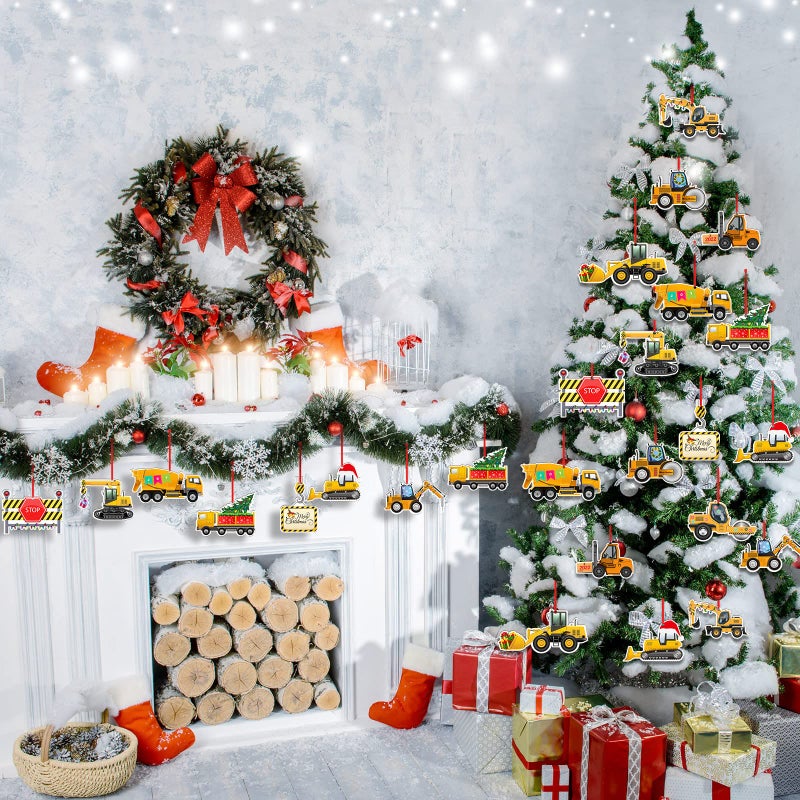 Amyhill 12 Pcs Christmas Construction Truck Vintage Excavator Christmas Ornament Excavator Decorations Wooden Christmas Ornaments Decorative Hanging Ornaments for Christmas Tree - Image 4