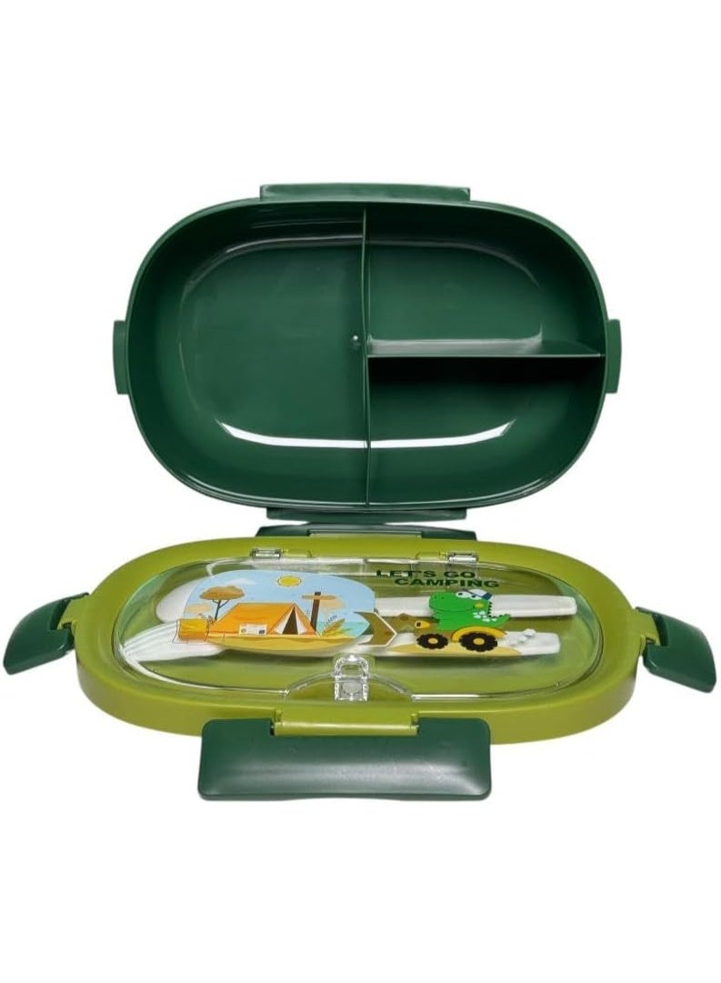 كيوشوب لانش بوكس من كيوشوب®️ للأطفال – 3 تقسيمات لتنظيم الأكل + أدوات أكل (معلقة وشوكة) مثالي للمدرسة والدروس والنادي والأنشطة للأطفال - Image 2