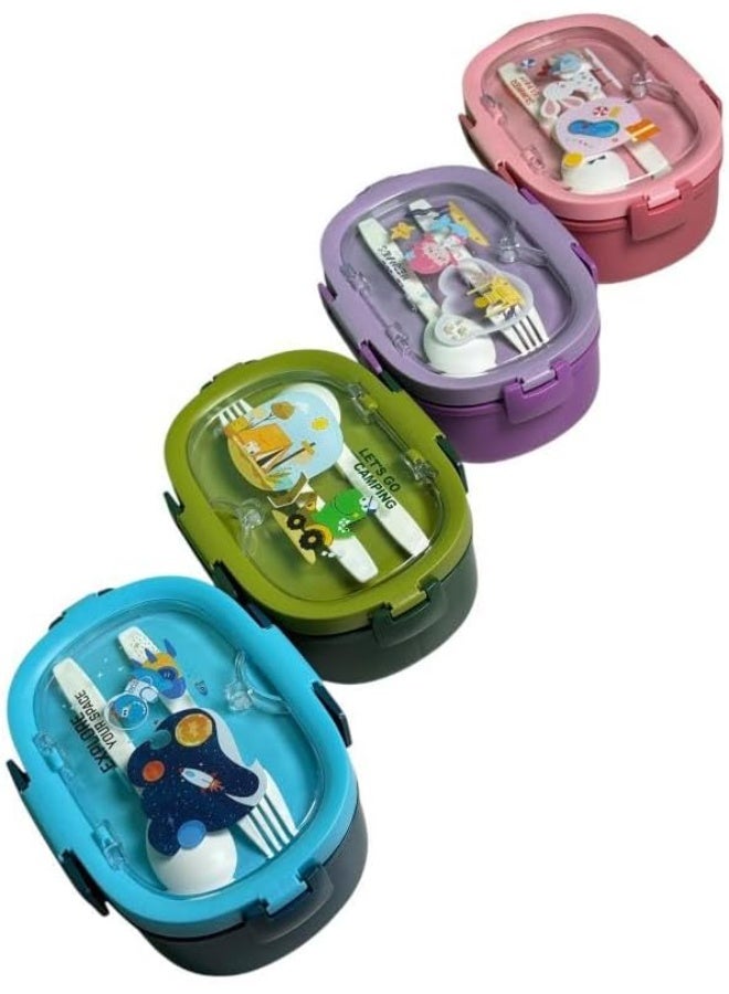 كيوشوب لانش بوكس من كيوشوب®️ للأطفال – 3 تقسيمات لتنظيم الأكل + أدوات أكل (معلقة وشوكة) مثالي للمدرسة والدروس والنادي والأنشطة للأطفال - Image 3