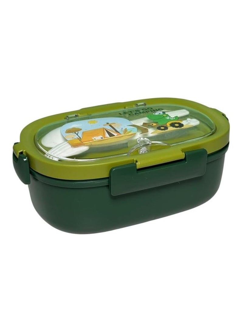 كيوشوب لانش بوكس من كيوشوب®️ للأطفال – 3 تقسيمات لتنظيم الأكل + أدوات أكل (معلقة وشوكة) مثالي للمدرسة والدروس والنادي والأنشطة للأطفال - Image 1