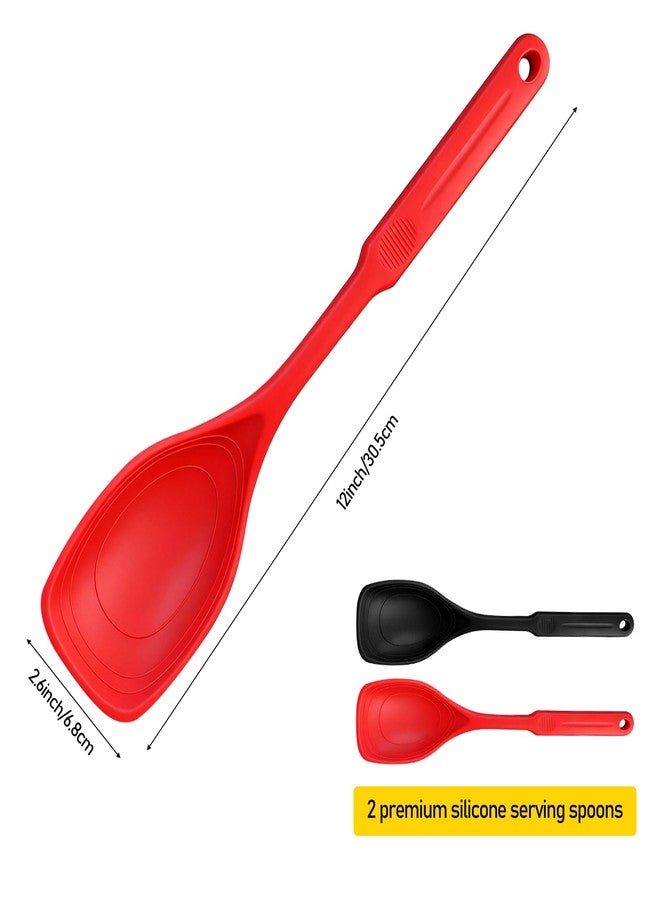 CATOSUM Silicone Serving Spoons 2-Piece Set, Black & Red Non-Stick Spoonula with Deep Bowl & Measurement Marks for Mixing, Serving, Scooping, Scraping - Kitchen Utensil Set - Image 4