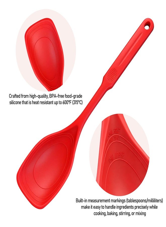 CATOSUM Silicone Serving Spoons 2-Piece Set, Black & Red Non-Stick Spoonula with Deep Bowl & Measurement Marks for Mixing, Serving, Scooping, Scraping - Kitchen Utensil Set - Image 3