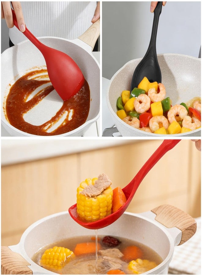 CATOSUM Silicone Serving Spoons 2-Piece Set, Black & Red Non-Stick Spoonula with Deep Bowl & Measurement Marks for Mixing, Serving, Scooping, Scraping - Kitchen Utensil Set - Image 2
