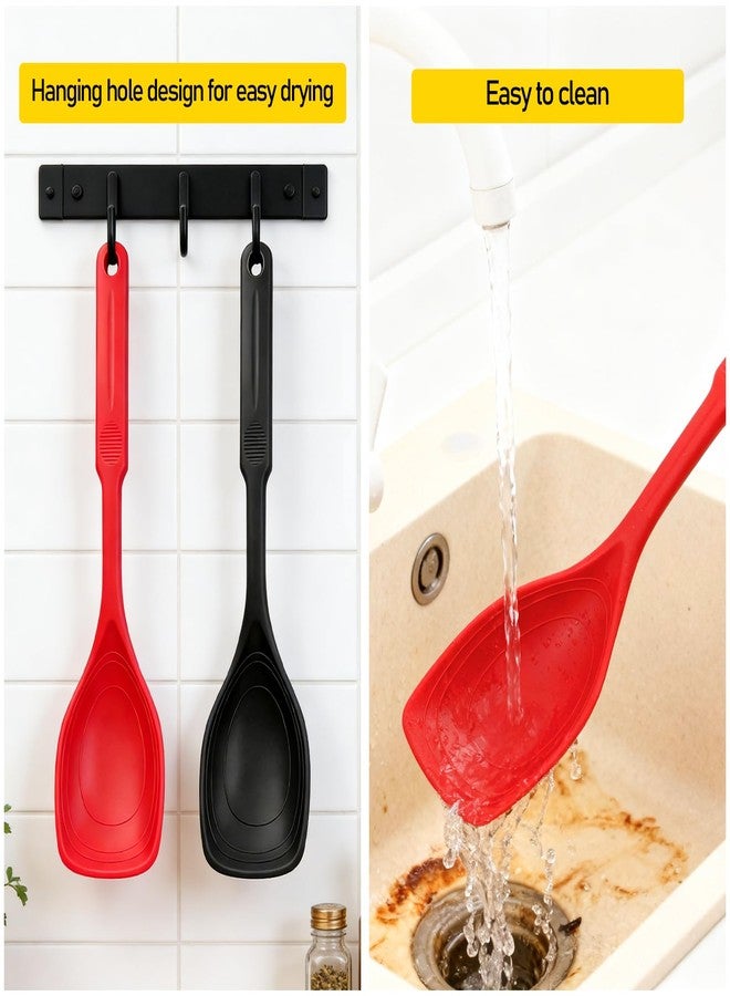 CATOSUM Silicone Serving Spoons 2-Piece Set, Black & Red Non-Stick Spoonula with Deep Bowl & Measurement Marks for Mixing, Serving, Scooping, Scraping - Kitchen Utensil Set - Image 5