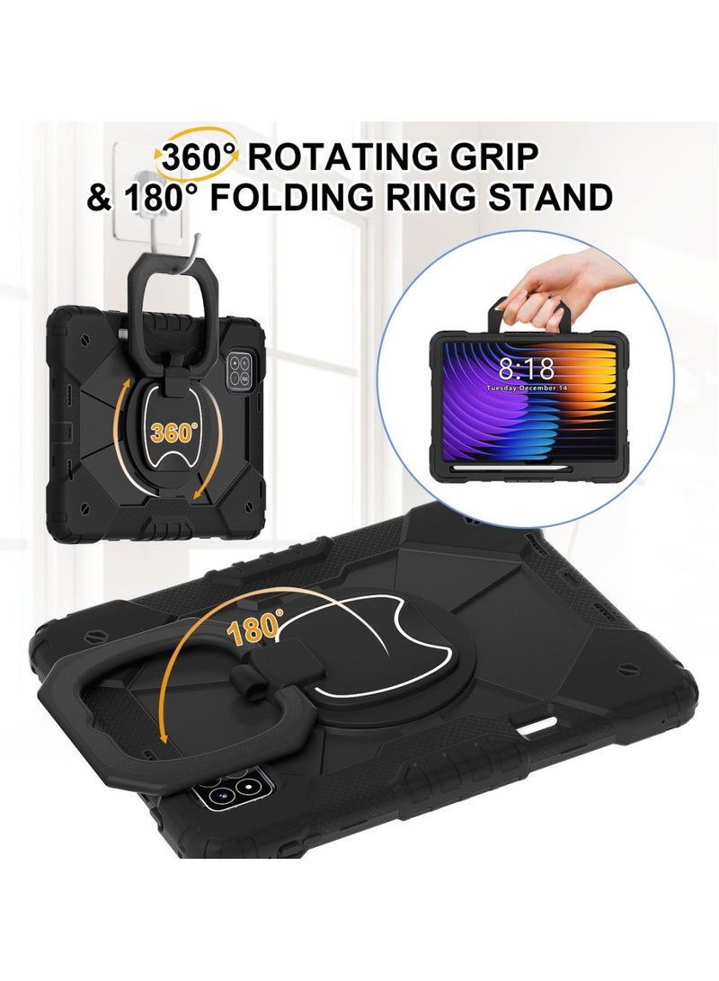 Tablet Case for Xiaomi Pad 7/ Xiaomi Pad 7 Pro 11.2 inch 360 Degree Rotating Multi-Function Grip Bracket Full Protective Shockproof Cover with Shoulder Strap Black - Image 2