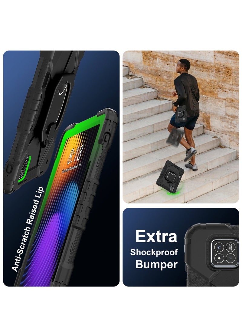 Tablet Case for Xiaomi Pad 7/ Xiaomi Pad 7 Pro 11.2 inch 360 Degree Rotating Multi-Function Grip Bracket Full Protective Shockproof Cover with Shoulder Strap Black - Image 4