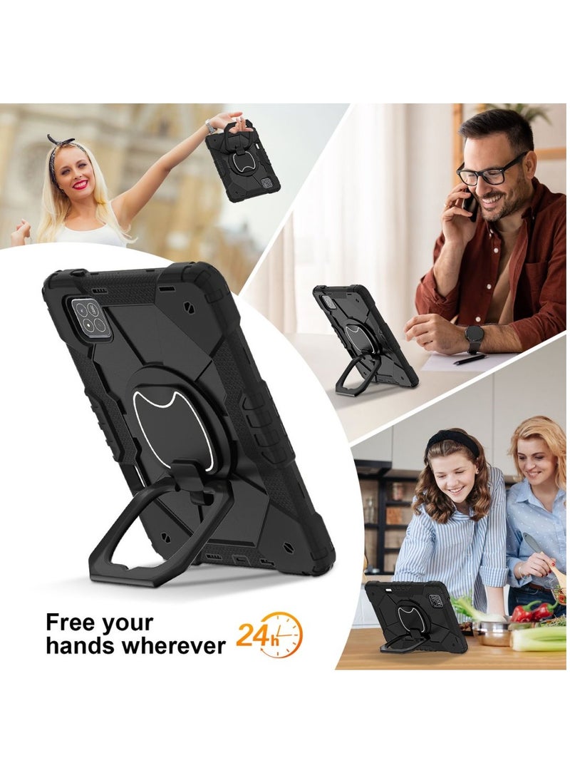 Tablet Case for Xiaomi Pad 7/ Xiaomi Pad 7 Pro 11.2 inch 360 Degree Rotating Multi-Function Grip Bracket Full Protective Shockproof Cover with Shoulder Strap Black - Image 3