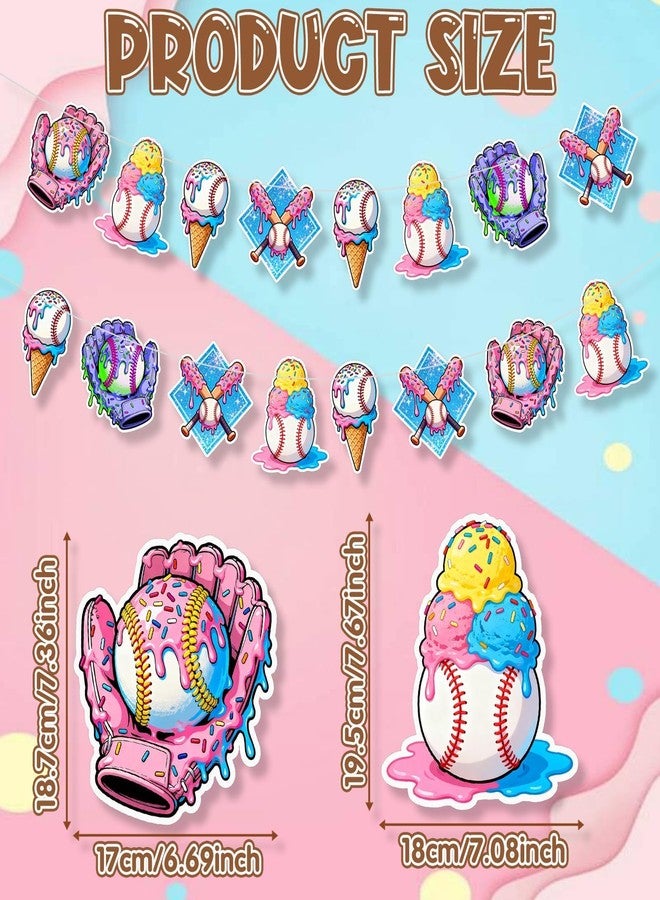 CYUXING 2Pcs Baseball Ice Cream Drip Banner, Pre-Assembled Ice Cream Drip Happy Birthday Baseball Banner Party Decorations, Colorful Hanging Decor for Sports Themed Celebration - Image 2
