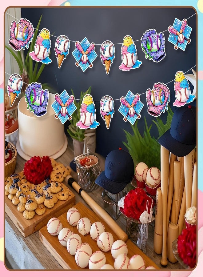 CYUXING 2Pcs Baseball Ice Cream Drip Banner, Pre-Assembled Ice Cream Drip Happy Birthday Baseball Banner Party Decorations, Colorful Hanging Decor for Sports Themed Celebration - Image 4