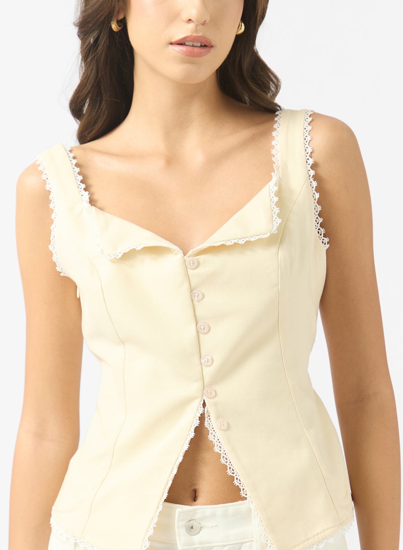 Ginger Button Down Lace Trim Detail Top - Image 3