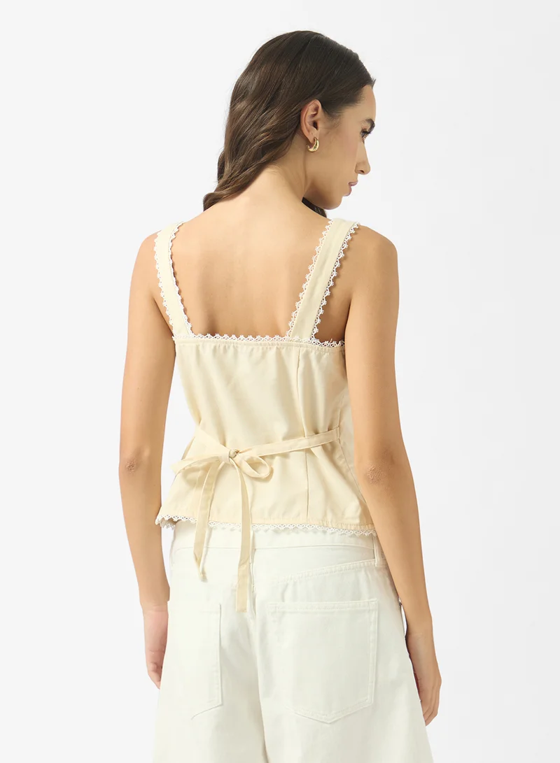 Ginger Button Down Lace Trim Detail Top