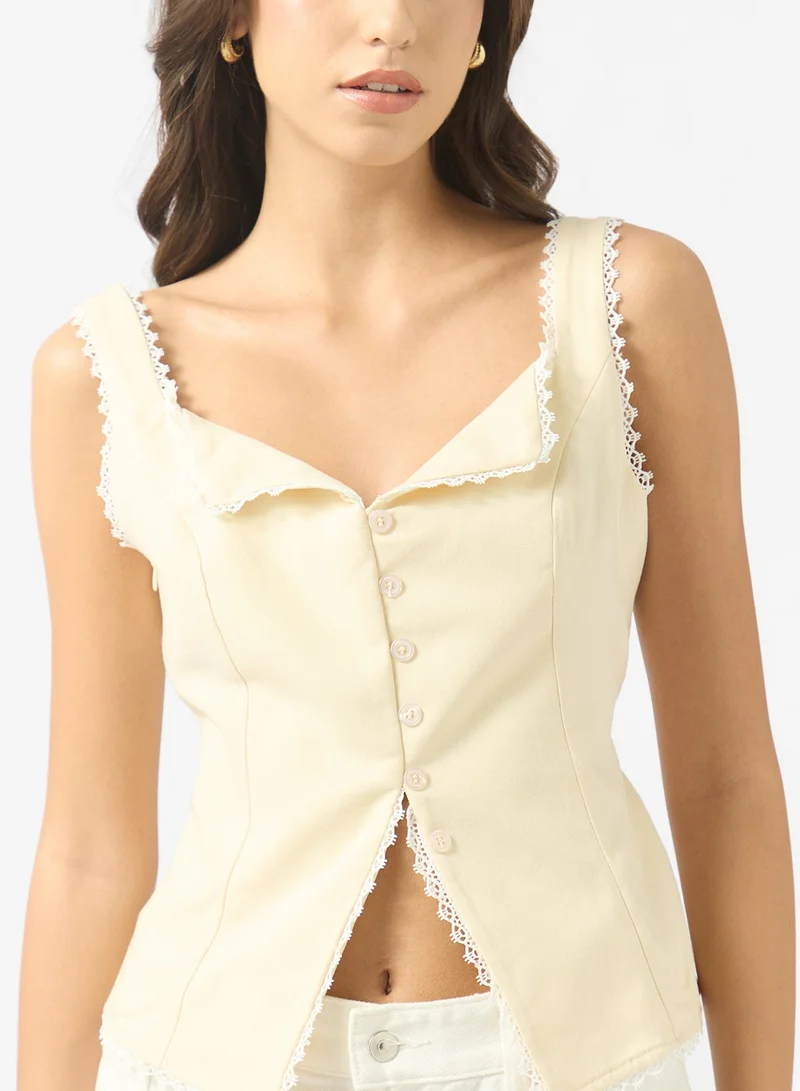 Ginger  Button Down Lace Trim Detail Top for Women | Best Price UAE