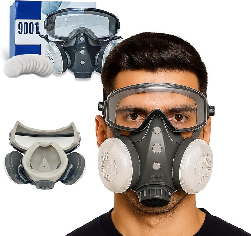 Full Face Reusable Respirator Mask Dust Proof with 10 Filters for Woodworking - Image 2