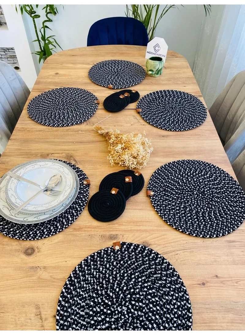BDZ Deri BDZ Leather Jute Wicker American Service Plate and Coasters 12 Pieces