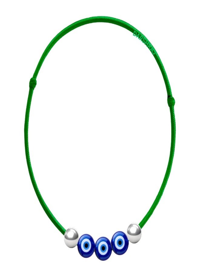 DARSHRAJ 925 Sterling Silver Green Thread Anklet with 2 Silver Balls & 3 Evil Eye | Handmade Anklet for Women & Girls - Image 1