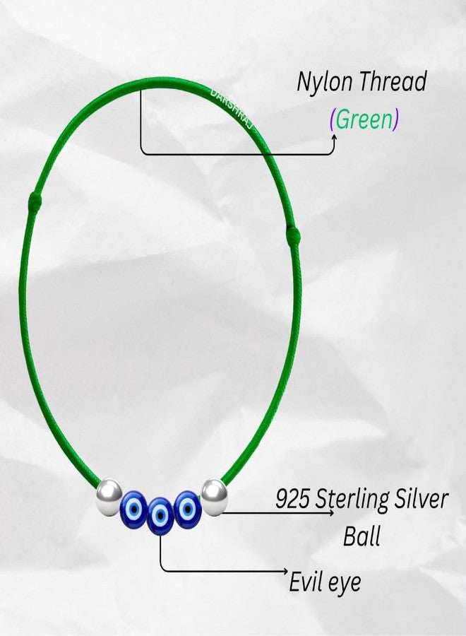 DARSHRAJ 925 Sterling Silver Green Thread Anklet with 2 Silver Balls & 3 Evil Eye | Handmade Anklet for Women & Girls - Image 4