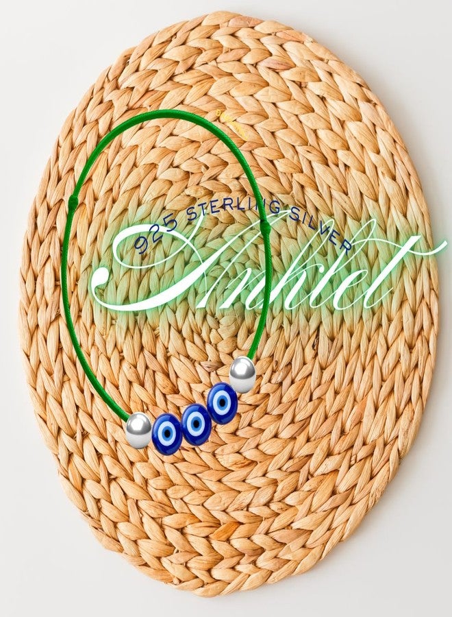 DARSHRAJ 925 Sterling Silver Green Thread Anklet with 2 Silver Balls & 3 Evil Eye | Handmade Anklet for Women & Girls - Image 3