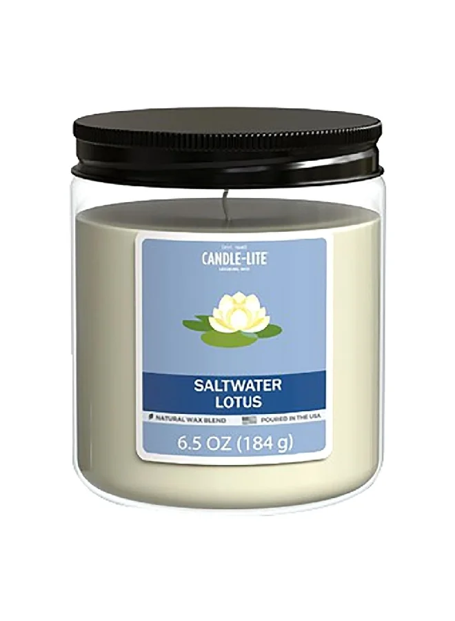CANDLE-LITE Natural Wax Blend Highly Fragranced Saltwater Lotus Scented Jar Candle with Top Lid White 6.5 oz 4603330