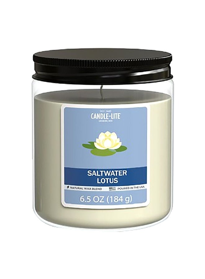 CANDLE-LITE Natural Wax Blend Highly Fragranced Saltwater Lotus Scented Jar Candle with Top Lid White 6.5 oz 4603330 
