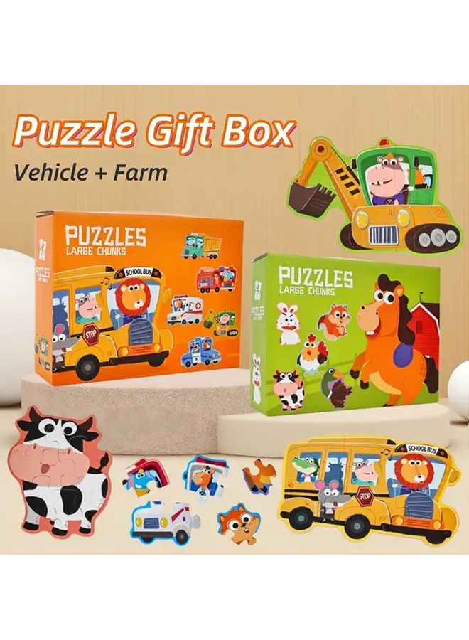 Transportation And Farm Animal Puzzles Gift Set With Drawstring Storage Bag Educational Toys - Image 2
