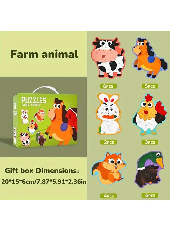 Transportation And Farm Animal Puzzles Gift Set With Drawstring Storage Bag Educational Toys - Image 4
