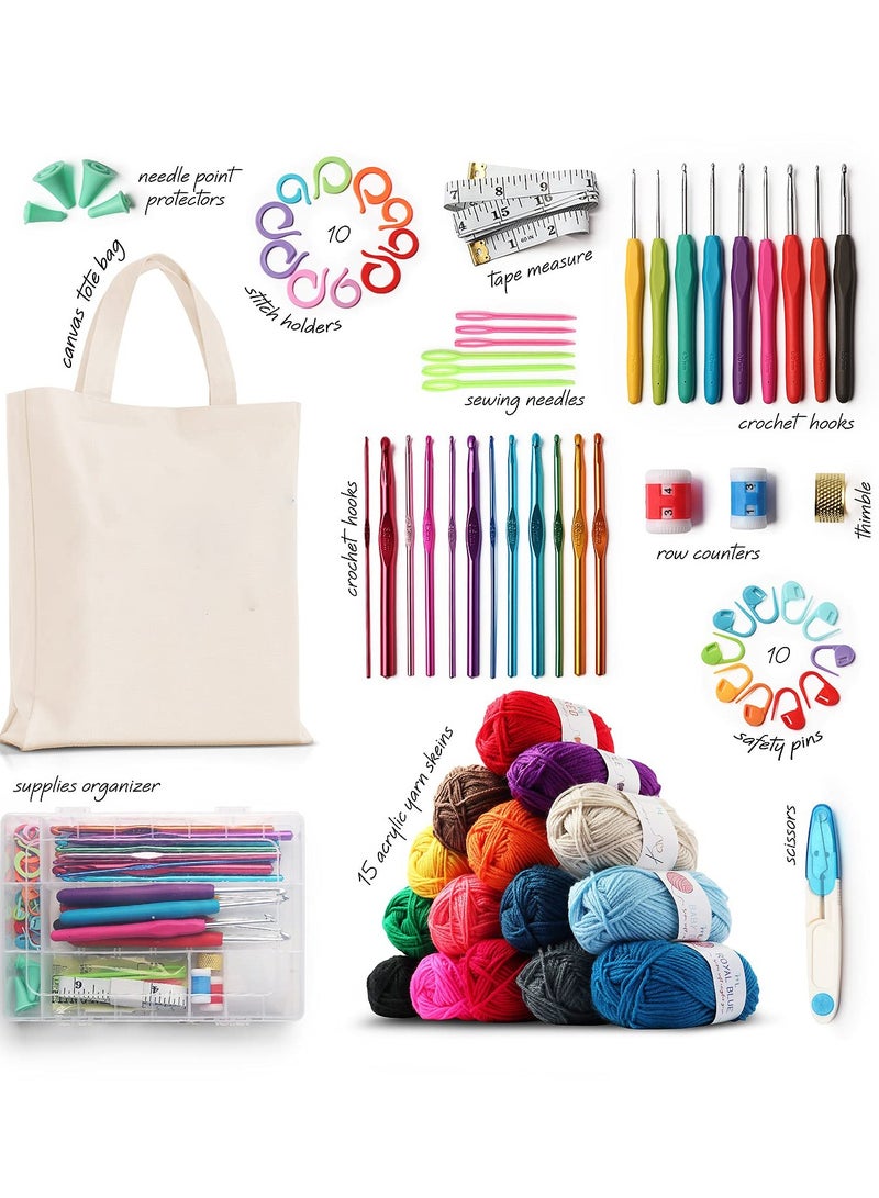 73-Piece Premium Crochet Kit with Hooks, Yarn Balls, Needles, Accessories, and Canvas Tote Bag - Perfect Starter Pack for Kids, Adults, Beginners, and Professionals. - Image 4