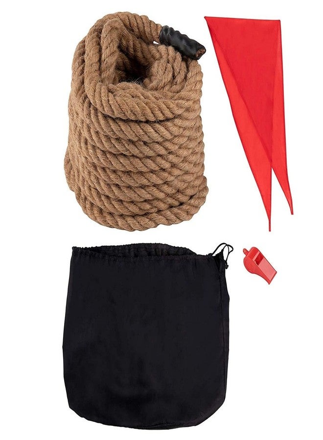 BLUE PANDA Field Day Tug of War Rope - 50 ft Brown Jute - Team Building Activity & Summer Camp Outdoor Rope with Flag & Whistle for Relay Race, Sack Race & Obstacle Course for Adults - Image 1