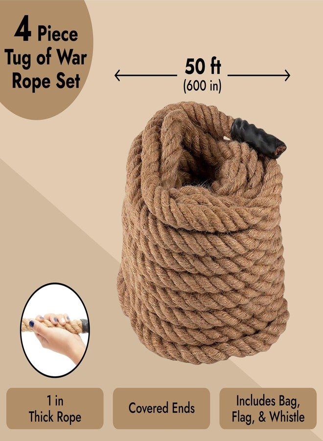 BLUE PANDA Field Day Tug of War Rope - 50 ft Brown Jute - Team Building Activity & Summer Camp Outdoor Rope with Flag & Whistle for Relay Race, Sack Race & Obstacle Course for Adults - Image 4