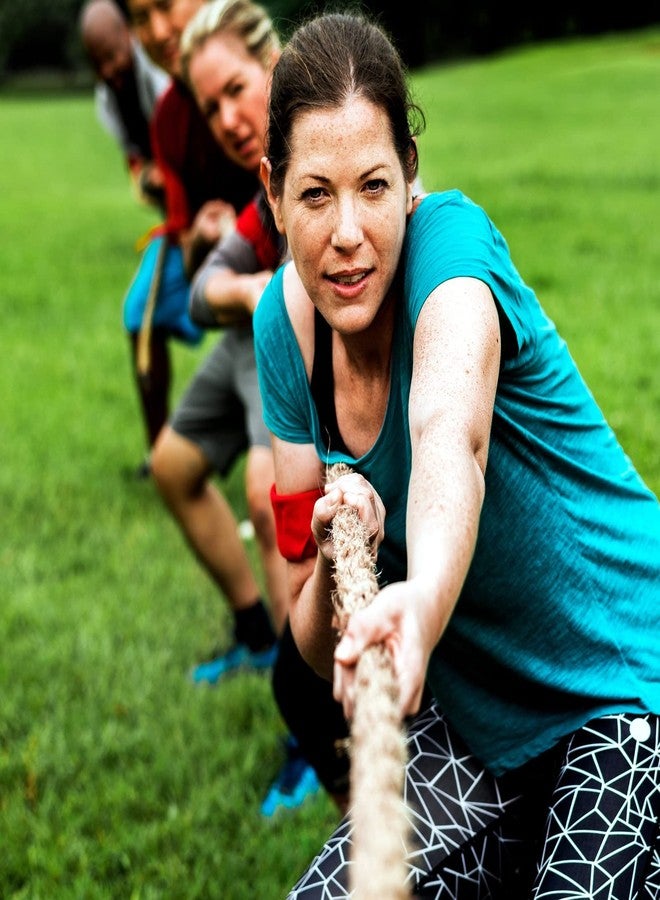 BLUE PANDA Field Day Tug of War Rope - 50 ft Brown Jute - Team Building Activity & Summer Camp Outdoor Rope with Flag & Whistle for Relay Race, Sack Race & Obstacle Course for Adults - Image 3