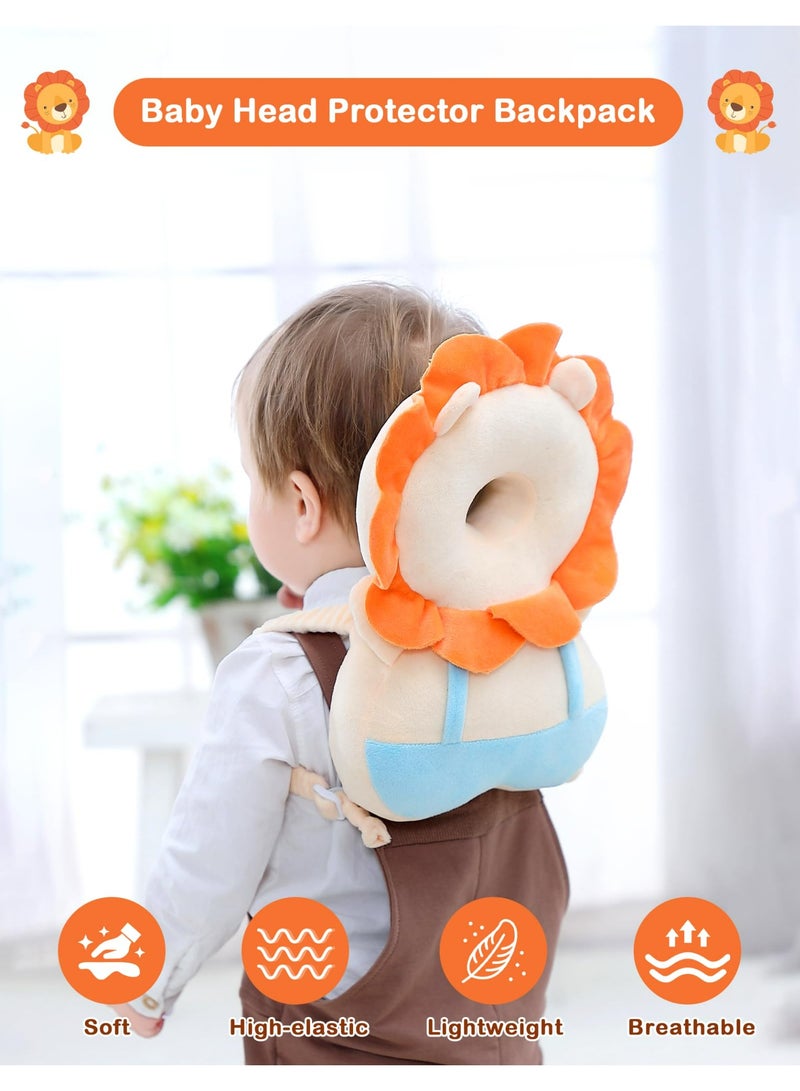 YelaJoy Baby Anti-Fall Pillow Head Protector Backpack, Large Breathable Mesh Yellow Lion Toddler Fall Head Protection Cushion for Learning Walking, Without Cross Chest Strap - Image 2