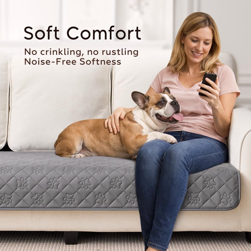 PAWFINITY Waterproof Couch Cover for Dogs, Paw Print Quilted Blanket for Sofa/Bed, Pet Hair Resistant, Pet-Friendly, Scratch Proof Protector for 2/3 Seat Couch, Washable Sofa Pad, 30x70 inch, Grey - Image 4