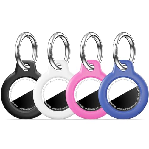 MOLOSLEEVE [4 Pack Case for AirTag 2nd Gen (2026) & 1st Gen, Holder Anti-Scratch Protective Cover for Air Tags, Men's Women's Keyrings & Keychains for Keys, Luggage, Black/White/Rose Red/Blue - Image 1