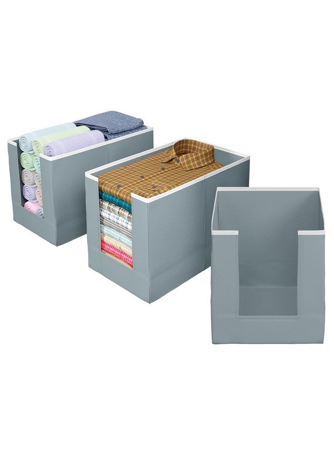 Kuber Industries Shirt Organizer for Wardrobe|Foldable Non Woven Shirt Stacker|Designer Cupboard Organizer for Clothes |Clothes Storage box|Pack of 3 (Grey) - Image 1