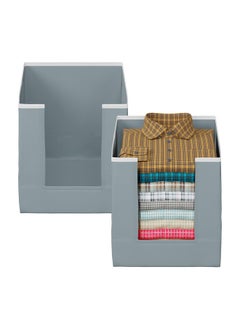 Kuber Industries Kuber Industries Shirt Organizer for Wardrobe|Foldable Non Woven Shirt Stacker|Designer Cupboard Organizer for Clothes |Clothes Storage box|Pack of 3 (Grey)  - Image 5