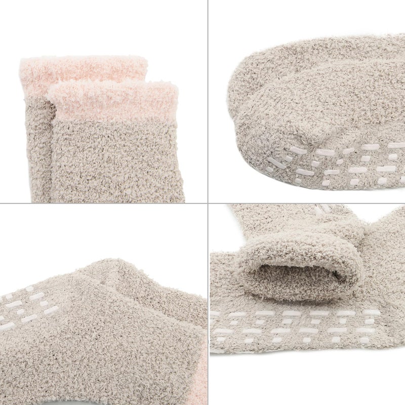 Zando Hospital Socks Warm Fuzzy Socks with Grips Super Soft Grippy -Gripper Slipper No Slip Anti Slip Non Skid Sock for Women Men Elderly for Home, Hospital, Yoga, Work A 7/Lovely Patchwork - Image 2