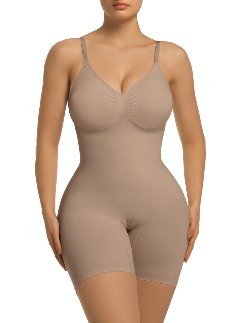 SHAPERX Women's Shapewear Tummy Control Bodysuit with Removable Pads Seamless Sculpting Mid Thigh Body Shaper,SZ5468-Sienna-S/M - Image 1