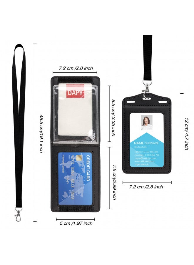 Vetoo Badge Holder Trifold,PU Leather ID Card Holder with Clear ID Window and Detachable Badge Lanyard for Business,Worker,Student,Black  - Image 2