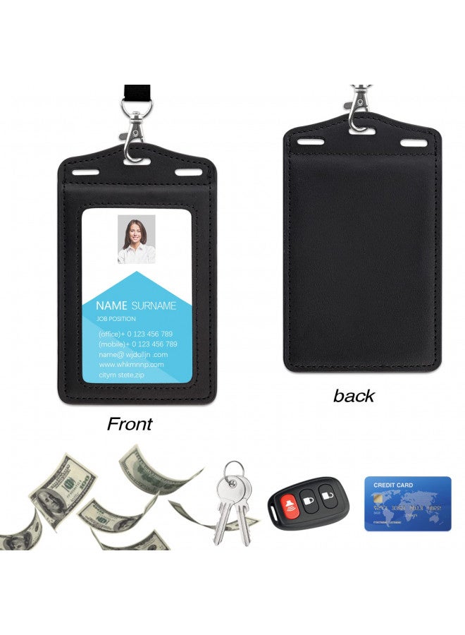 Vetoo Badge Holder Trifold,PU Leather ID Card Holder with Clear ID Window and Detachable Badge Lanyard for Business,Worker,Student,Black  - Image 3