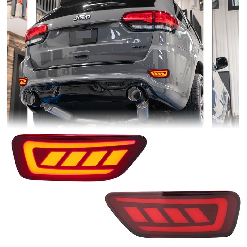 GSOWO 2 PCS Red LED Rear Bumper Reflectors Fog Brake Tail Lights for Jeep Grand Cherokee 20122021 Compass 20112017 Dodge Journey 20112017 Sequential Turn Signal Lamps Red Lens