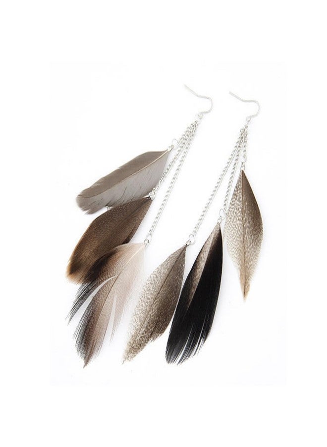 Bohemian Colorful Feather Dangle Earrings Handmade Boho Taseel Fashion Earrings for Women - Grey