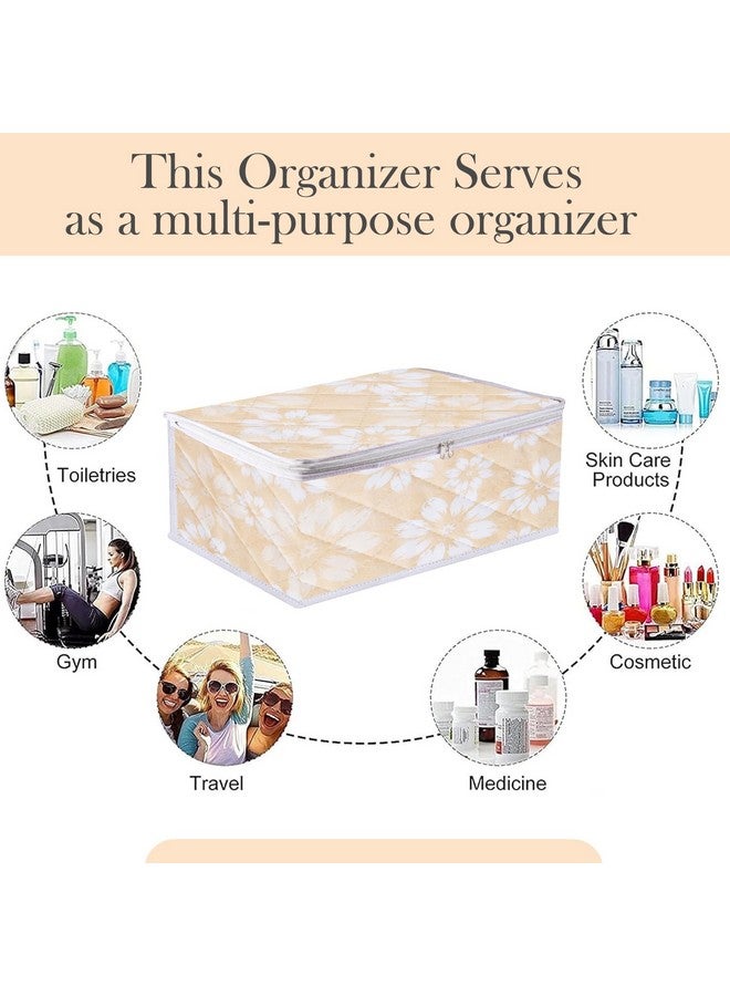 Kuber Industries Pack of 2 Travel Storage Organizer | Multi-Purpose Toiletry Bag | Blank Utility Pouches | Space Saver Bags for Underwear-Socks | Flower Quilted | Medium | Golden - Image 4