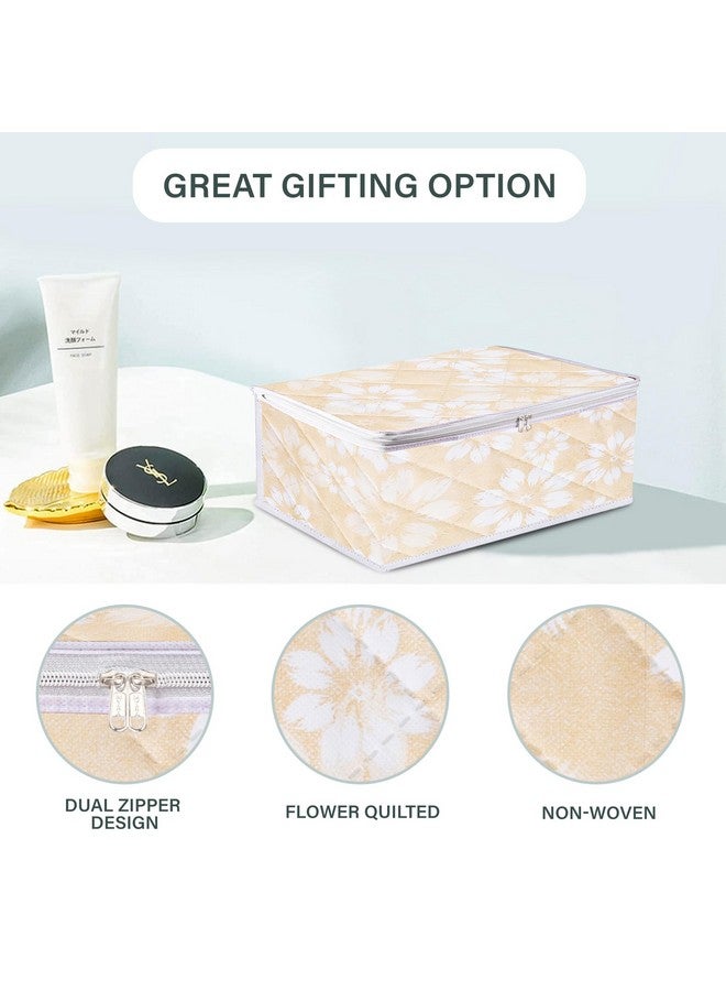 Kuber Industries Pack of 2 Travel Storage Organizer | Multi-Purpose Toiletry Bag | Blank Utility Pouches | Space Saver Bags for Underwear-Socks | Flower Quilted | Medium | Golden - Image 5