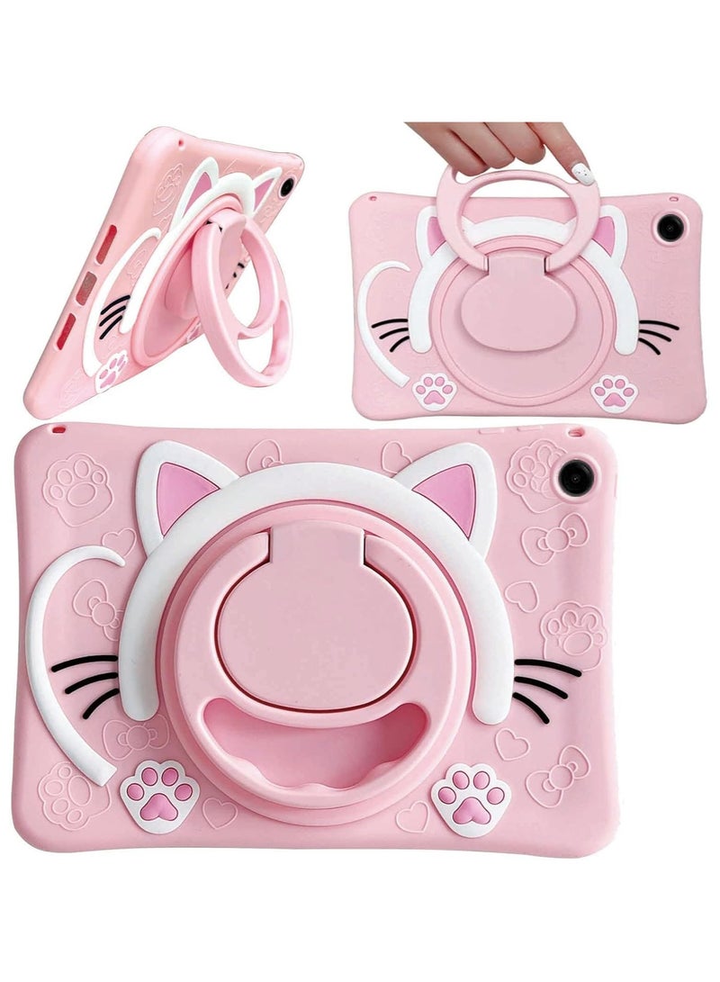 VKL Case Compatible with Samsung Galaxy Tab A9 8.7 Inch 2023 Cover, Cute Cat Kids Case with 360° Rotating Handle Kickstand Shockproof Rugged Heavy Duty Kids Friendly Tablet Cover, Pink - Image 1