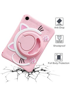 VKL Case Compatible with Samsung Galaxy Tab A9 8.7 Inch 2023 Cover, Cute Cat Kids Case with 360° Rotating Handle Kickstand Shockproof Rugged Heavy Duty Kids Friendly Tablet Cover, Pink  - Image 4