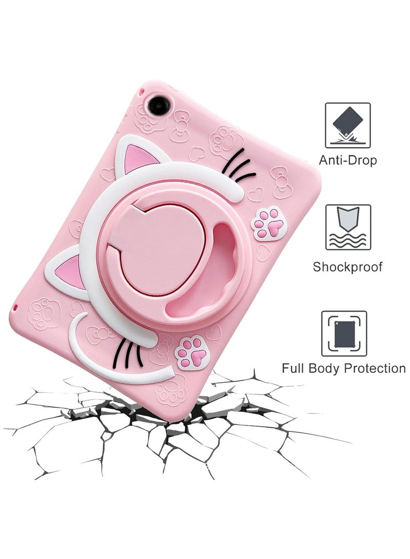 VKL Case Compatible with Samsung Galaxy Tab A9 8.7 Inch 2023 Cover, Cute Cat Kids Case with 360° Rotating Handle Kickstand Shockproof Rugged Heavy Duty Kids Friendly Tablet Cover, Pink - Image 4