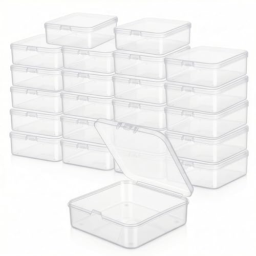 LJY 23 Pieces Square Mini Clear Plastic Storage Containers Box Case with Lids for Small Items and Other Craft Projects 29 x 29 x 1 inch Transparent - Image 1