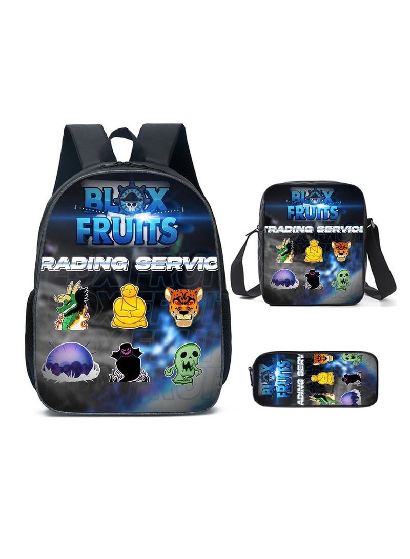 Blox Fruits Cartoon Backpack Three-piece Student School Bag